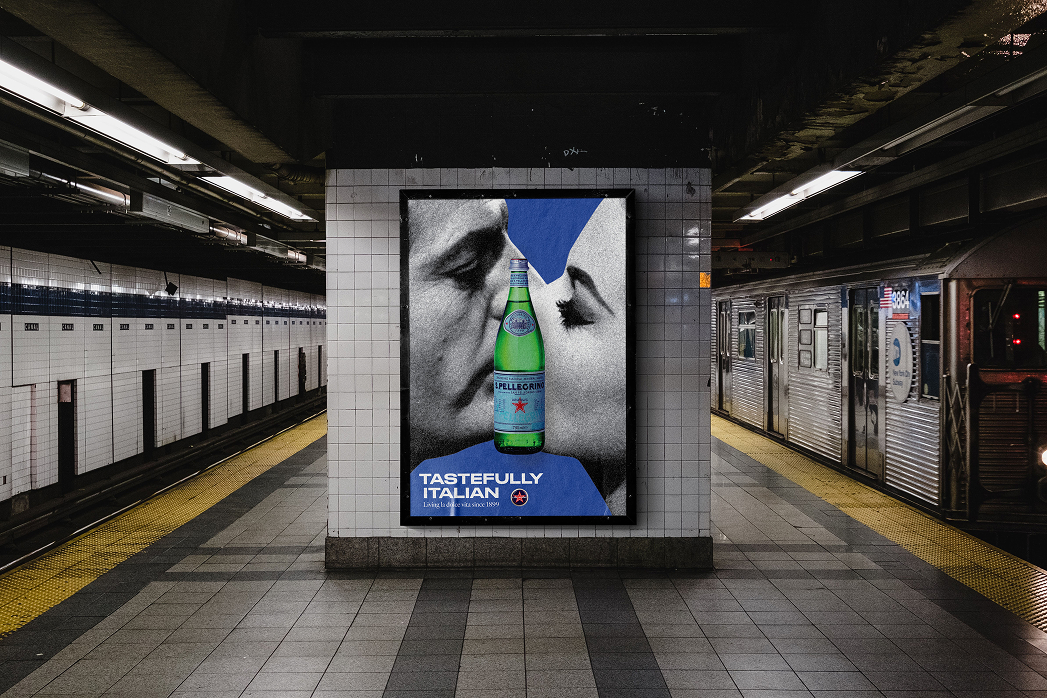 Advertising poster on a subway platform.